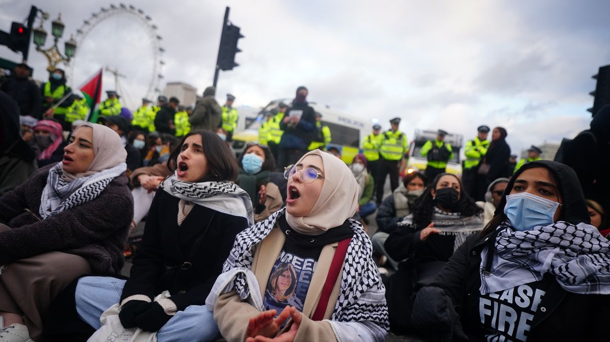 Propalestinští demonstranti zablokovali most u britského parlamentu